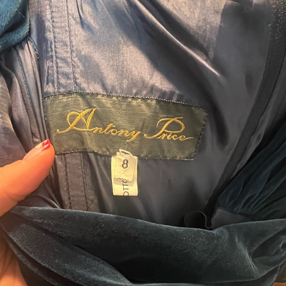 *Rare* Deep Blue Velvet Off the Shoulder Cocktail Dress by AntonyPrice UK8 - Picture 11 of 15